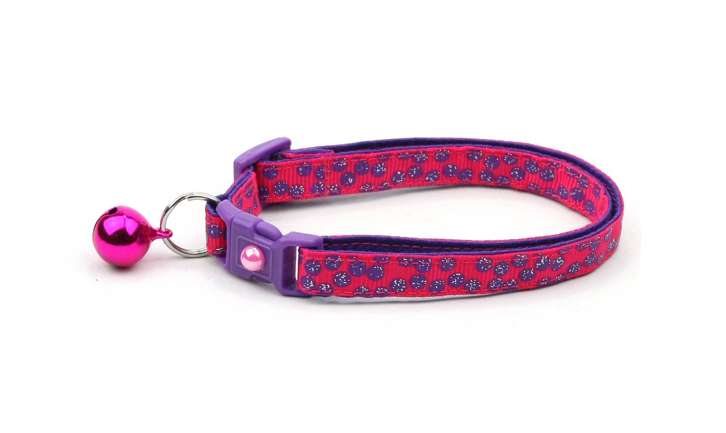 Purple Dots on Dark Pink Cat Collar