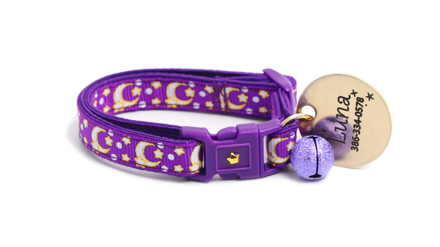 Gold Moons and Stars on Purple Cat Collar