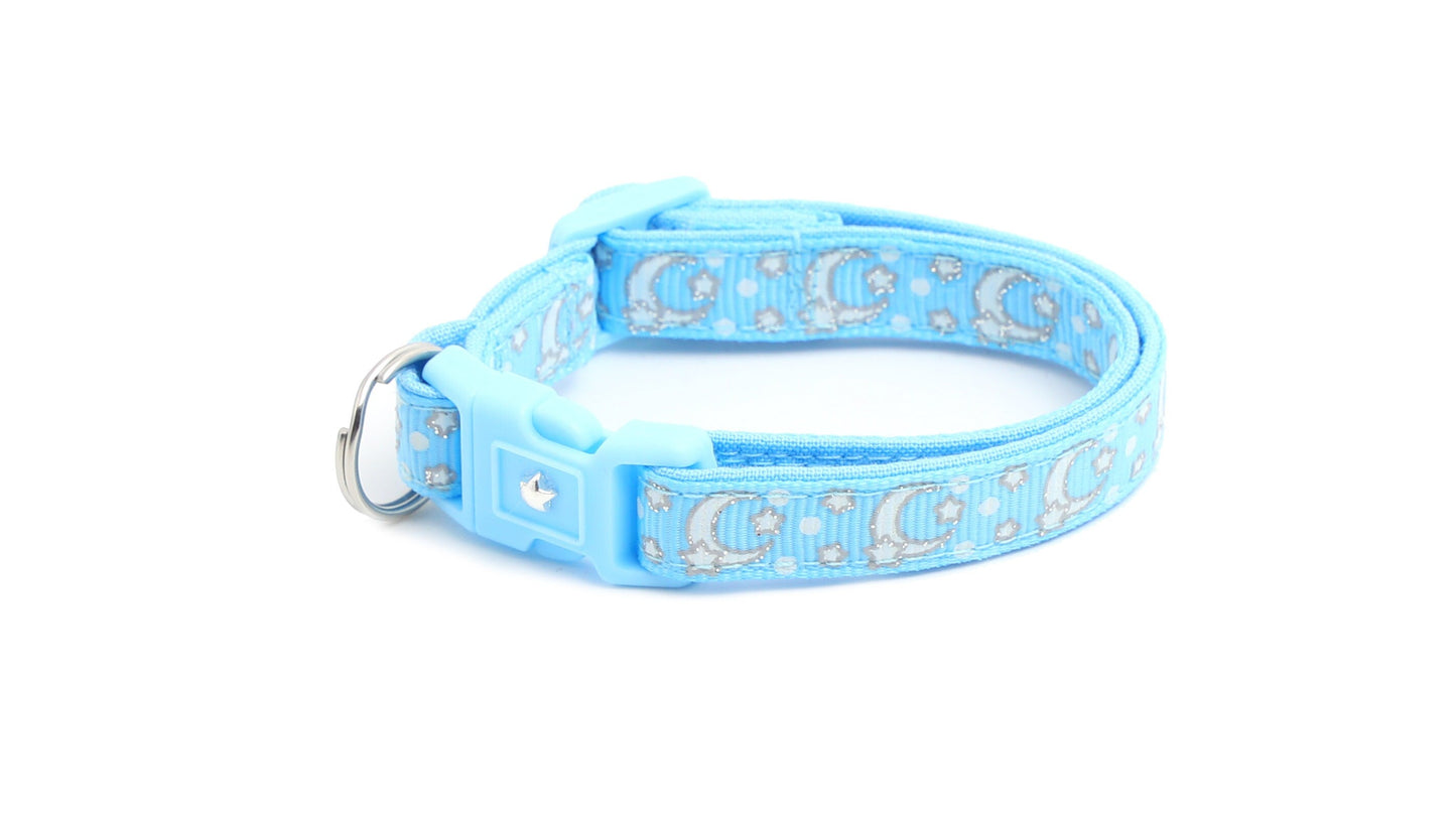 Silver Moons and Stars on Powder Blue Cat Collar