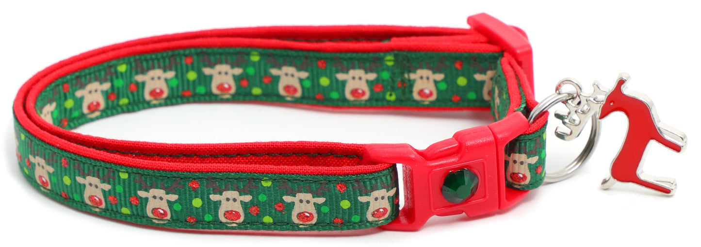 Red and Green Jolly Reindeer Breakaway Cat Collar
