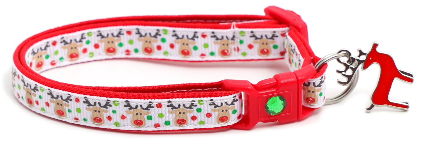 Red and Green Jolly Reindeer Breakaway Cat Collar