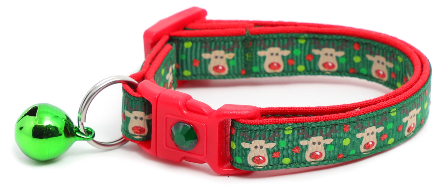 Red and Green Jolly Reindeer Breakaway Cat Collar