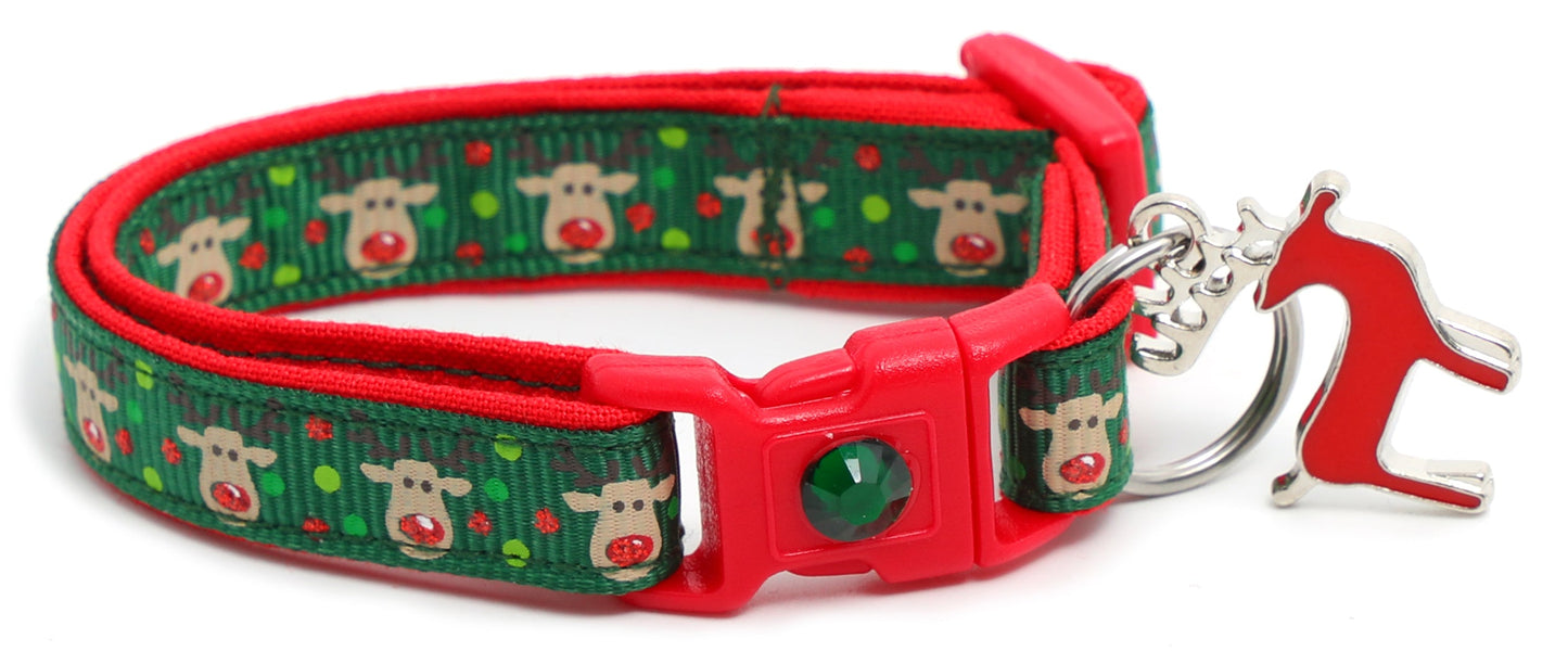 Red and Green Jolly Reindeer Breakaway Cat Collar