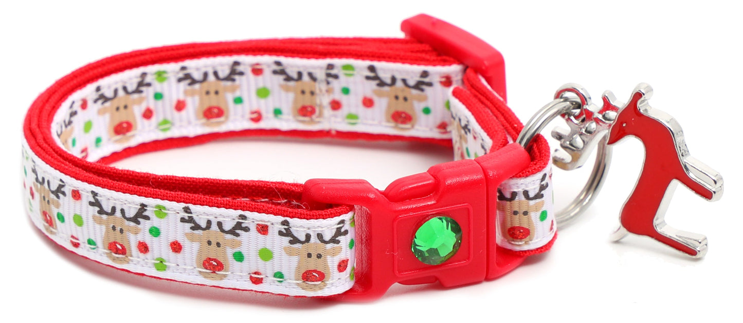 Red and Green Jolly Reindeer Breakaway Cat Collar