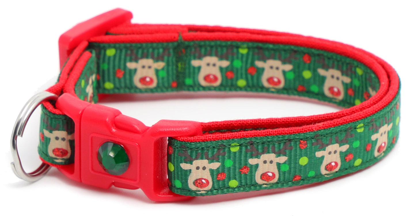 Red and Green Jolly Reindeer Breakaway Cat Collar