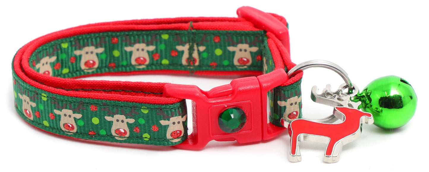 Red and Green Jolly Reindeer Breakaway Cat Collar