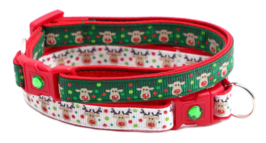 Red and Green Jolly Reindeer Breakaway Cat Collar
