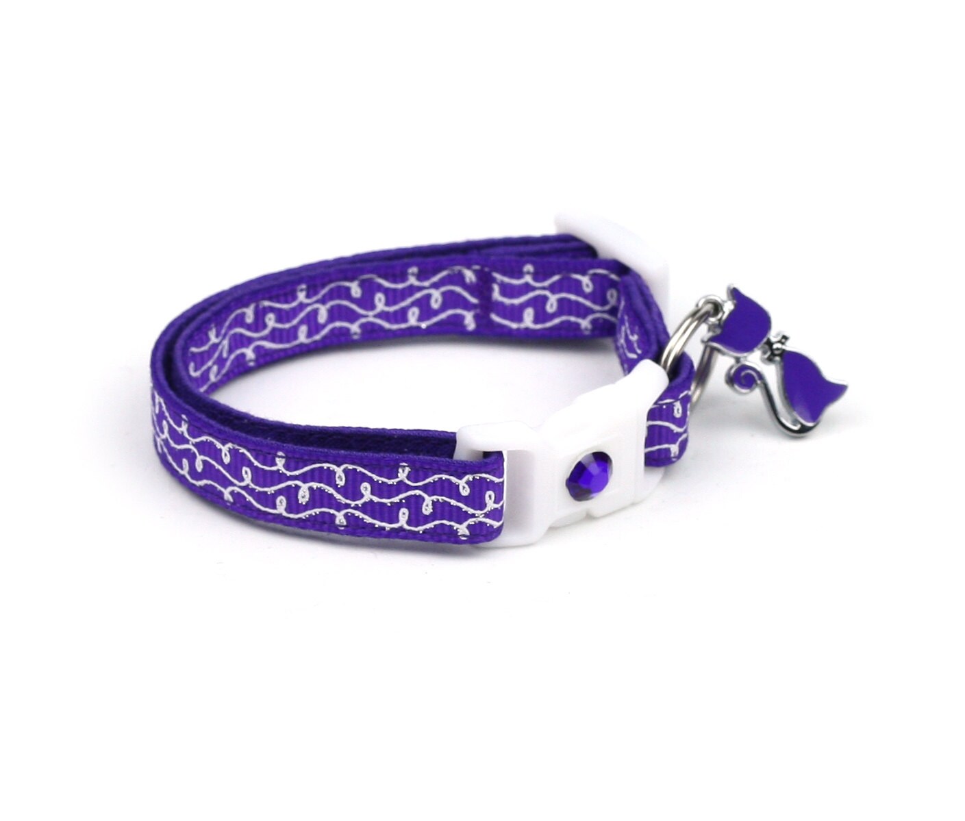 White Squiggles on Purple Cat Collar