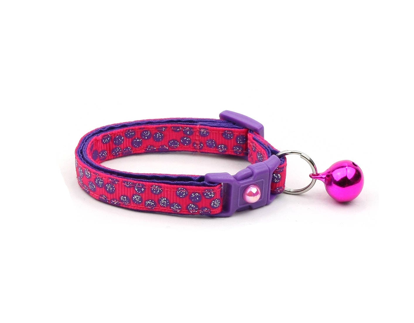 Purple Dots on Dark Pink Cat Collar