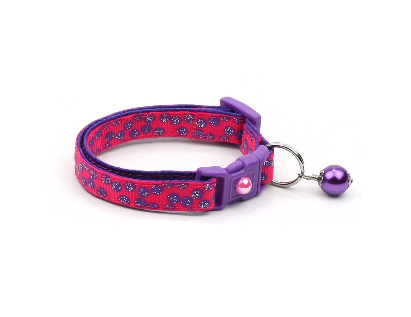 Purple Dots on Dark Pink Cat Collar
