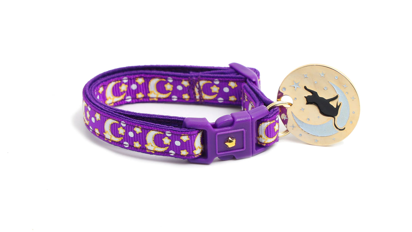 Gold Moons and Stars on Purple Cat Collar