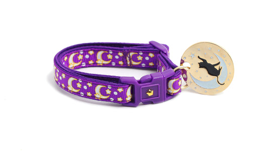 Gold Moons and Stars on Purple Cat Collar