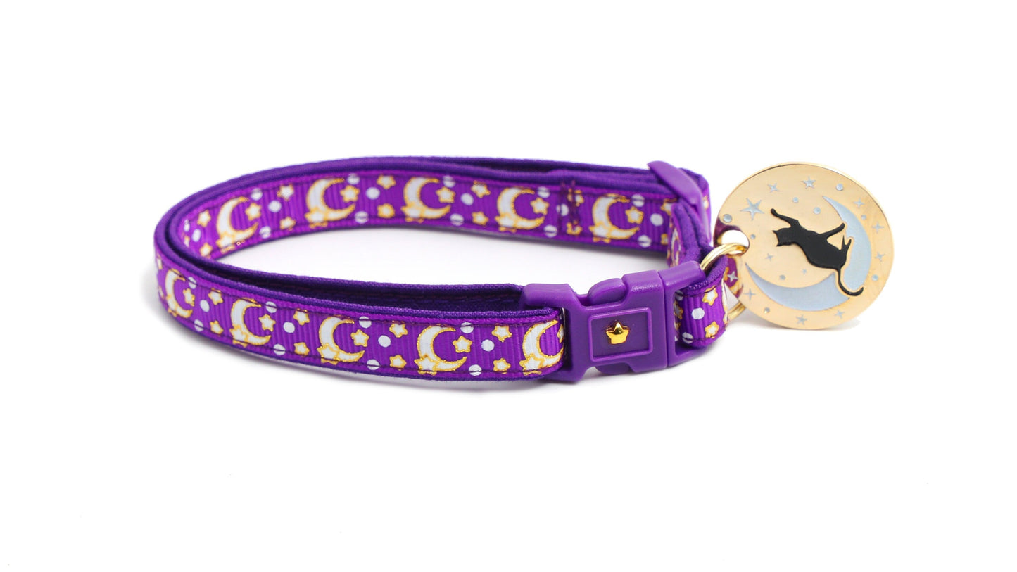 Gold Moons and Stars on Purple Cat Collar