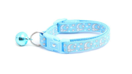 Silver Moons and Stars on Powder Blue Cat Collar