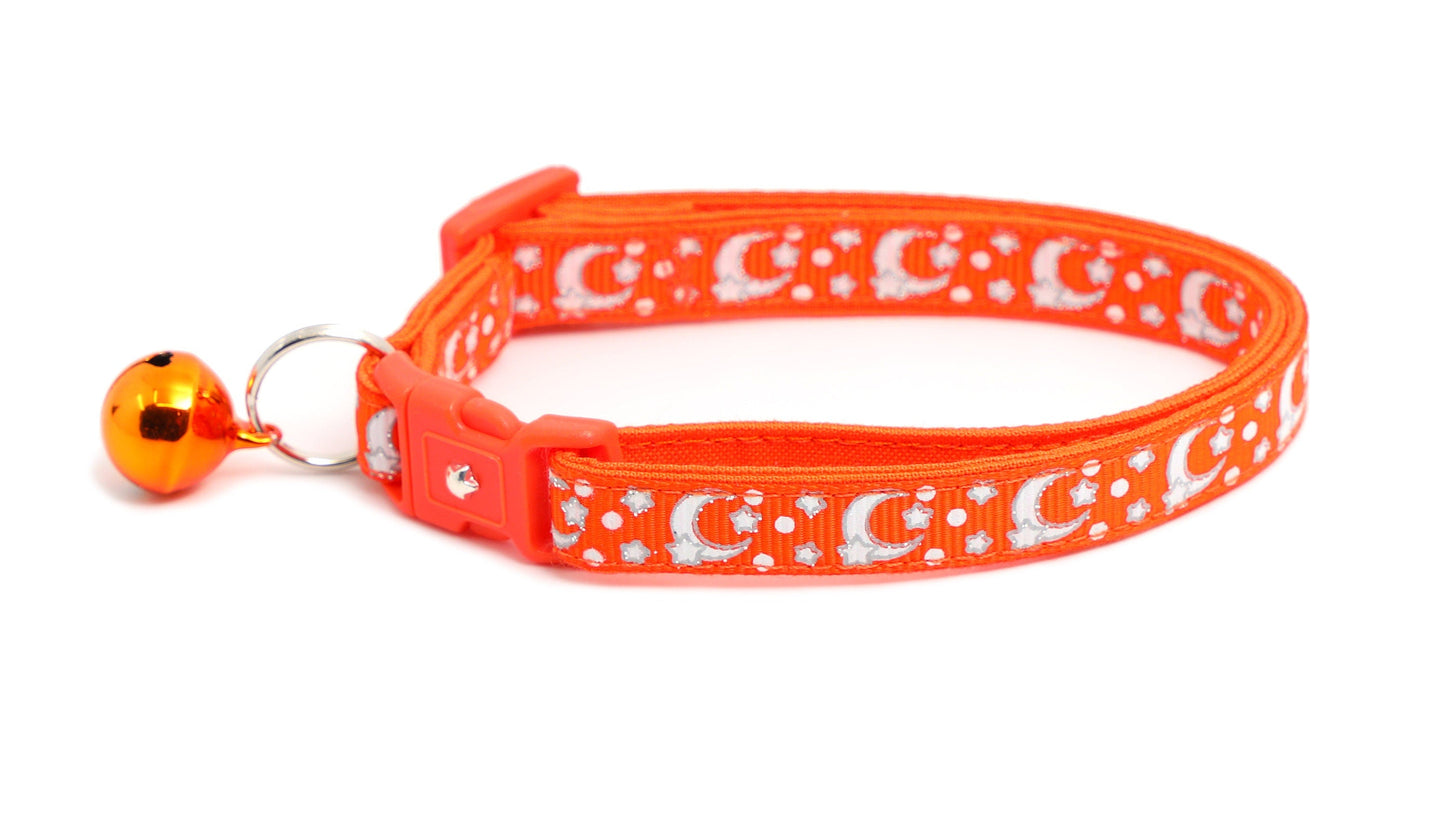 Silver Moons and Stars on Orange Cat Collar