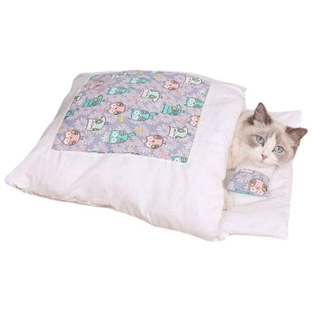 Winter Warm Pet Dog Cave Bed Soft Fleece Washable Removable for Cat Puppy Japanese Style Sleeping Bag Cushion House